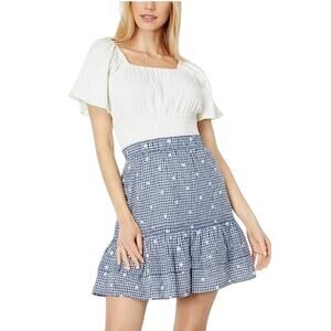 NWOT Madewell Embroidered Tiered Pull-On Mini Skirt in Gingham Check – Med
